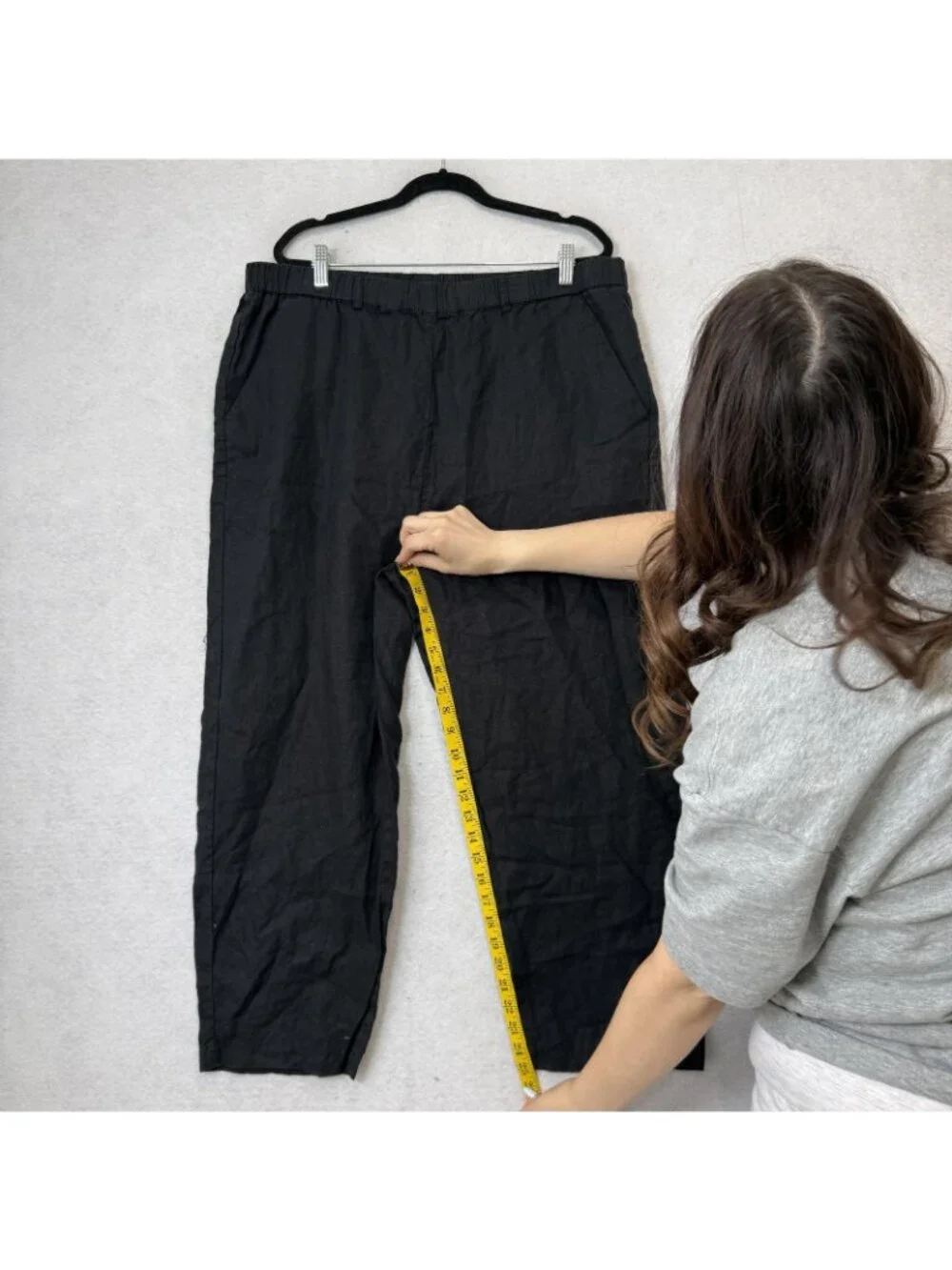 Quince Linen Pants Womens XL Black Cropped Relaxed Elastic Waist Pockets Casual
